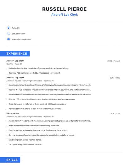 Aircraft Log Clerk Resume