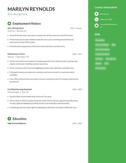 Aircraft Log Clerk Resume