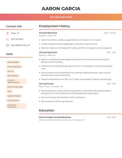 Aircraft Machinist Resume