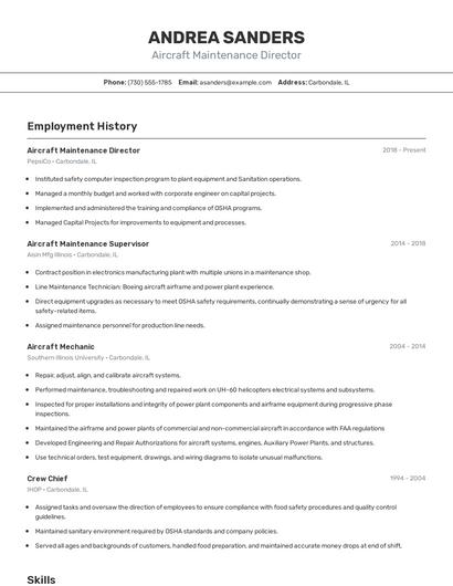 Aircraft Maintenance Director Resume