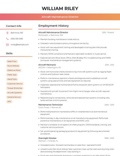 Aircraft Maintenance Director Resume