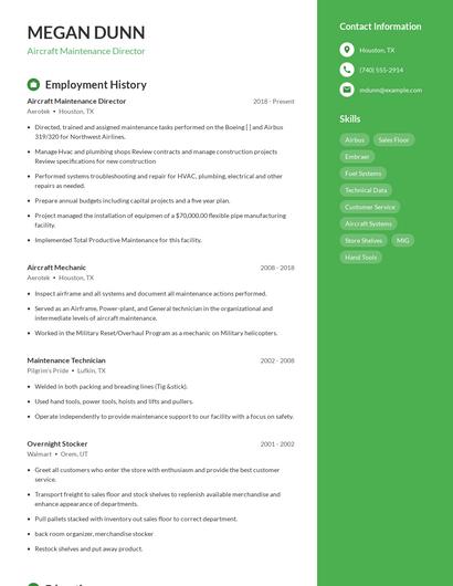 Aircraft Maintenance Director Resume