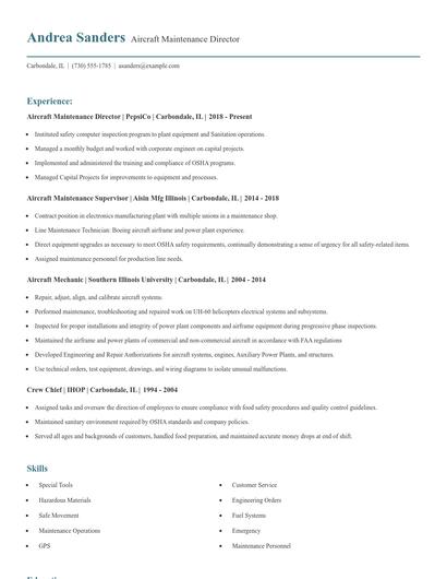 Aircraft Maintenance Director Resume