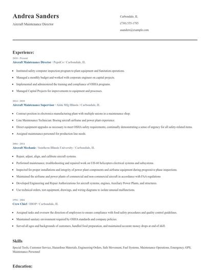 Aircraft Maintenance Director Resume