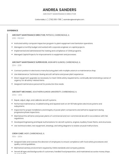 Aircraft Maintenance Director Resume