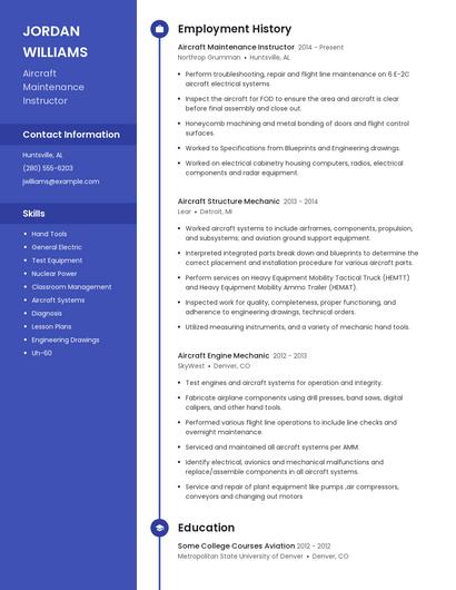 Aircraft Maintenance Instructor Resume