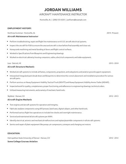 Aircraft Maintenance Instructor Resume
