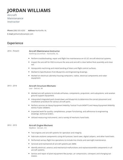 Aircraft Maintenance Instructor Resume