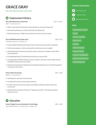 Aircraft Maintenance Instructor Resume