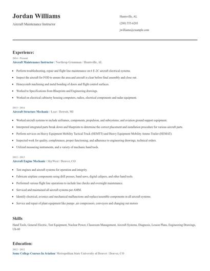 Aircraft Maintenance Instructor Resume