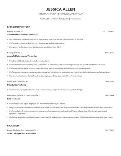 Aircraft Maintenance Supervisor Resume