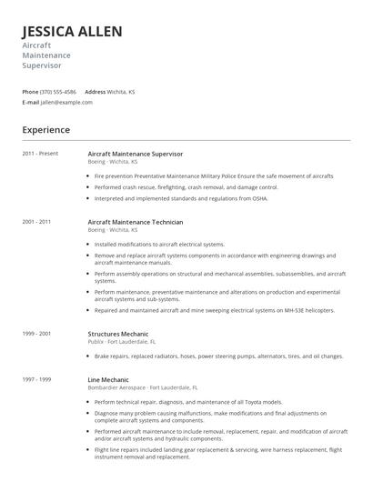 Aircraft Maintenance Supervisor Resume