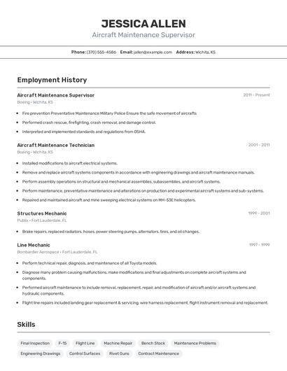 Aircraft Maintenance Supervisor Resume
