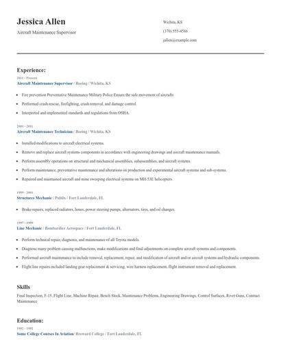 Aircraft Maintenance Supervisor Resume