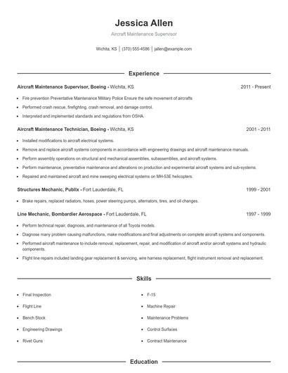 Aircraft Maintenance Supervisor Resume