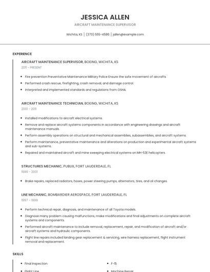 Aircraft Maintenance Supervisor Resume