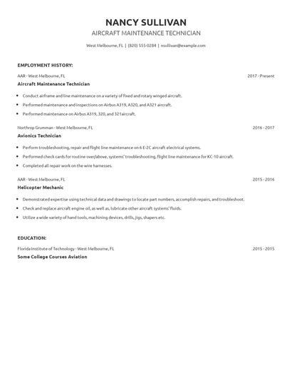 Aircraft Maintenance Technician Resume