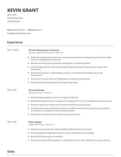 Aircraft Maintenance Technician Resume