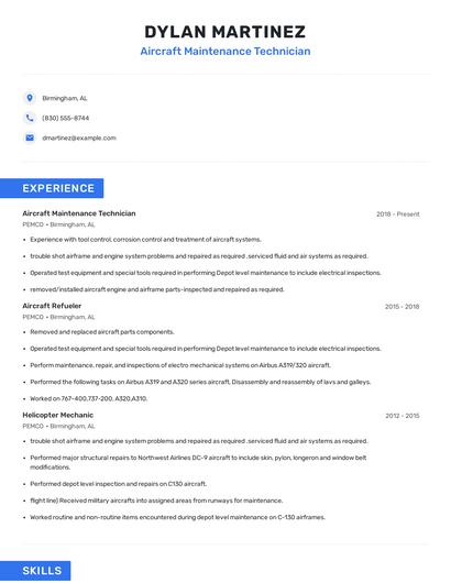Aircraft Maintenance Technician Resume