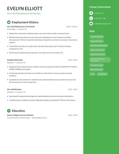 Aircraft Maintenance Technician Resume