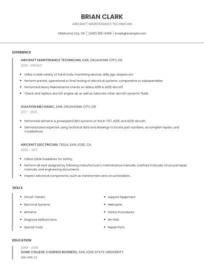 Aircraft Maintenance Technician Resume