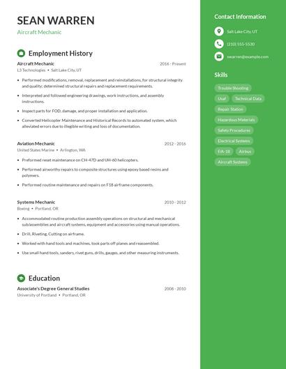 Aircraft Mechanic Resume