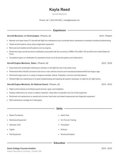 Aircraft Mechanic Resume