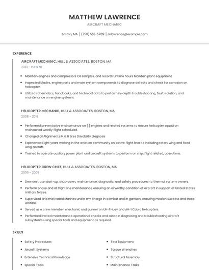 Aircraft Mechanic Resume