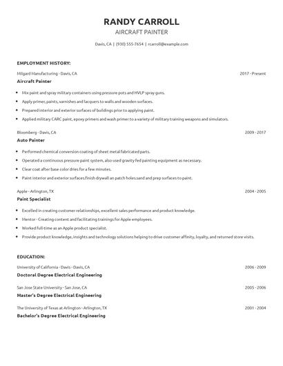 Aircraft Painter Resume
