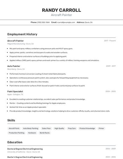 Aircraft Painter Resume