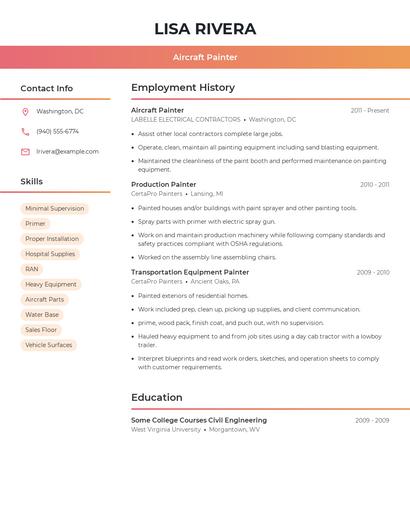 Aircraft Painter Resume