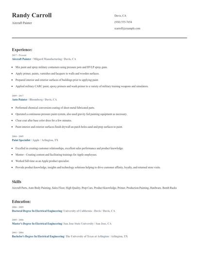 Aircraft Painter Resume