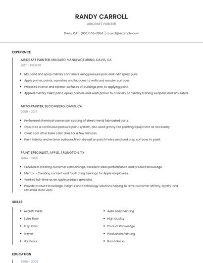 Aircraft Painter Resume