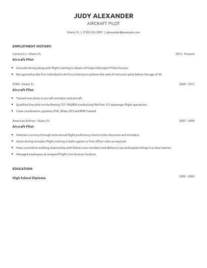 Aircraft Pilot Resume