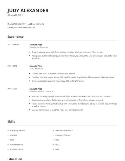 Aircraft Pilot Resume