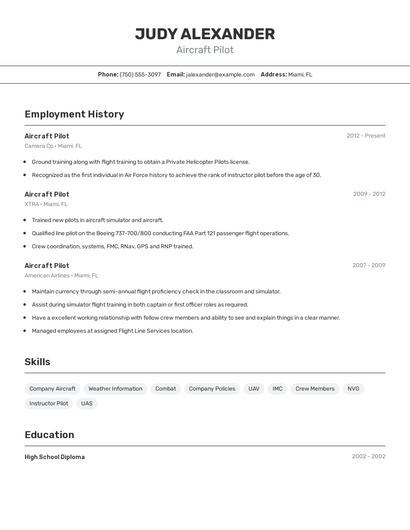Aircraft Pilot Resume