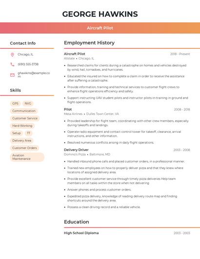 Aircraft Pilot Resume