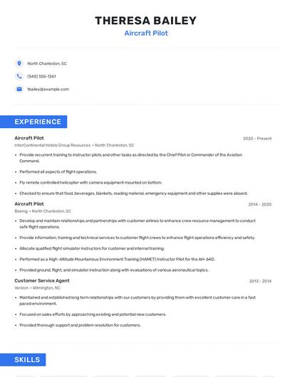 Aircraft Pilot Resume
