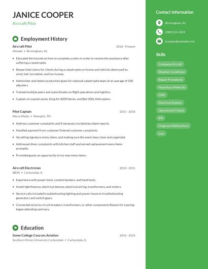 Aircraft Pilot Resume