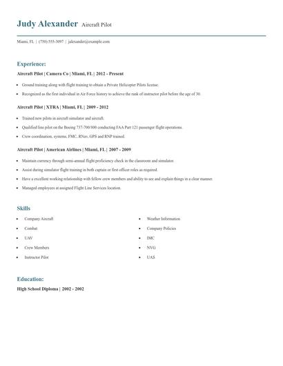 Aircraft Pilot Resume