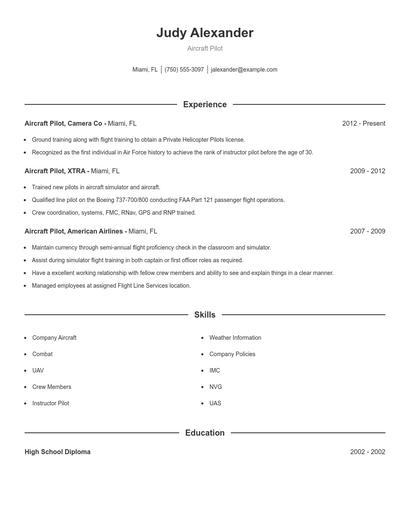 Aircraft Pilot Resume