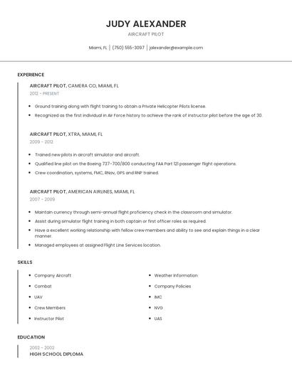 Aircraft Pilot Resume