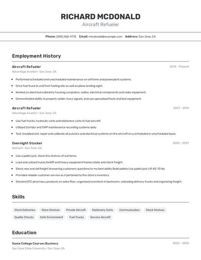 Aircraft Refueler Resume