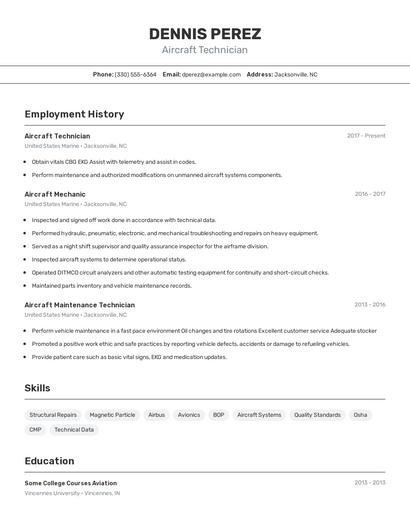 Aircraft Technician Resume