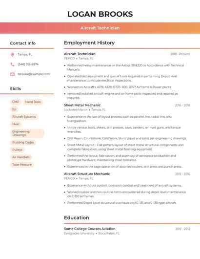 Aircraft Technician Resume