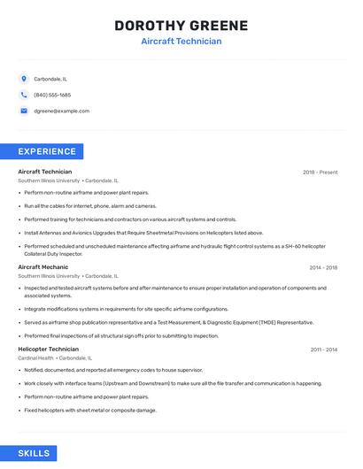 Aircraft Technician Resume
