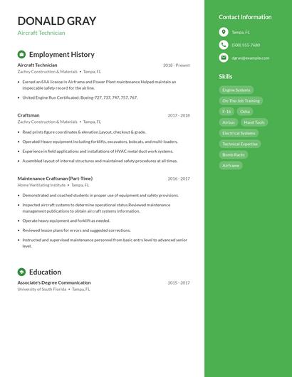 Aircraft Technician Resume