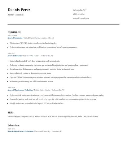 Aircraft Technician Resume