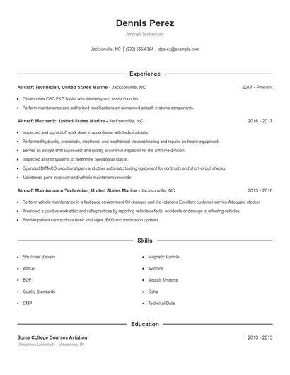 Aircraft Technician Resume