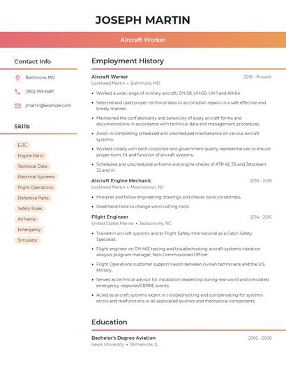 Aircraft Worker Resume